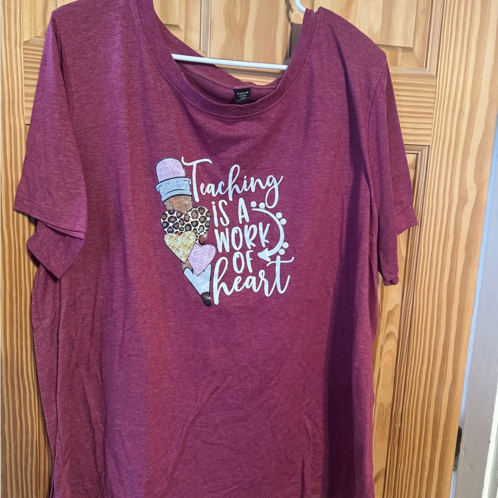 SHEIN Maroon Teacher Graphic Short Sleeve Tee